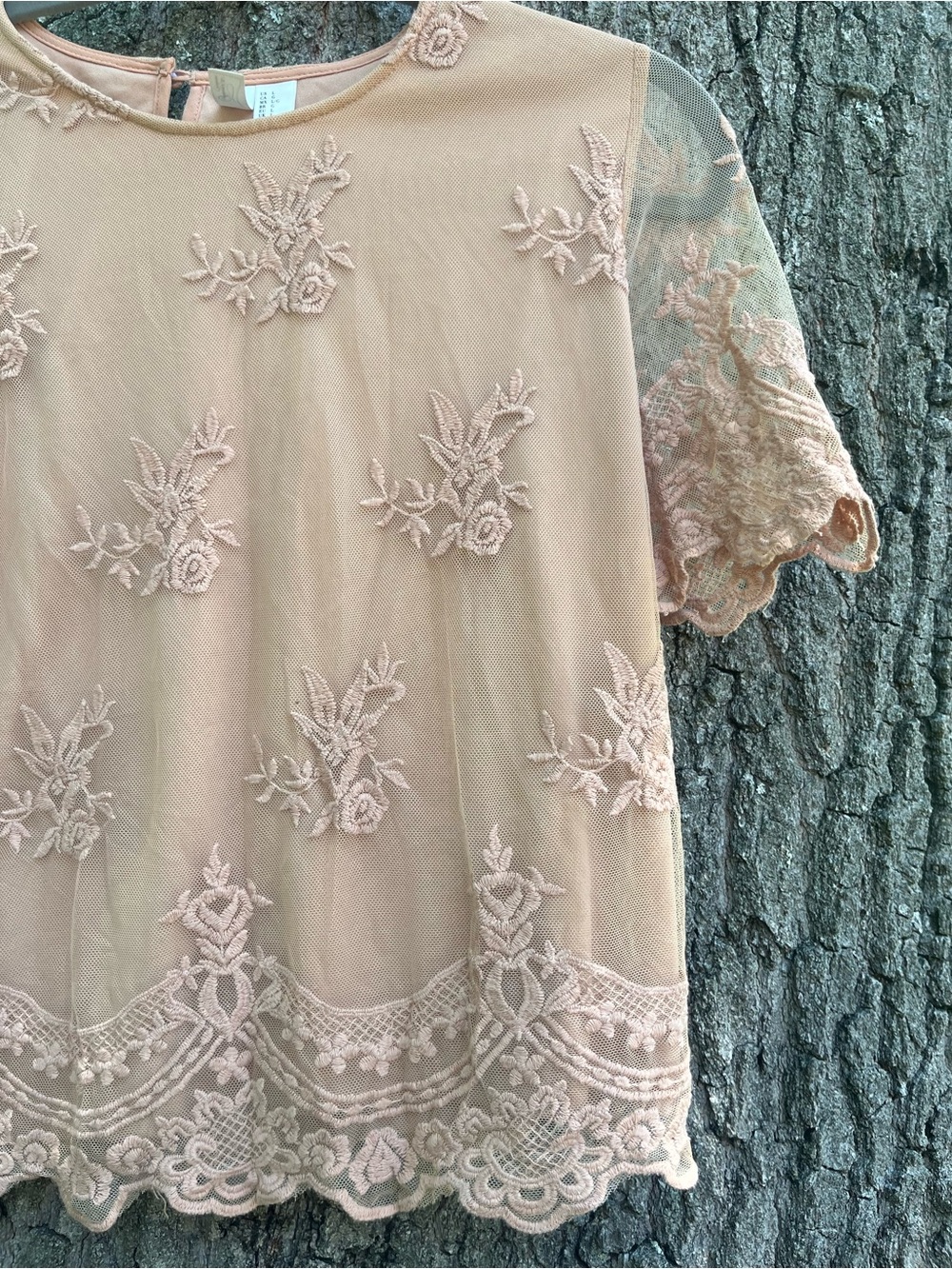 Dusty Pink Embroidered Lace Overlay Top